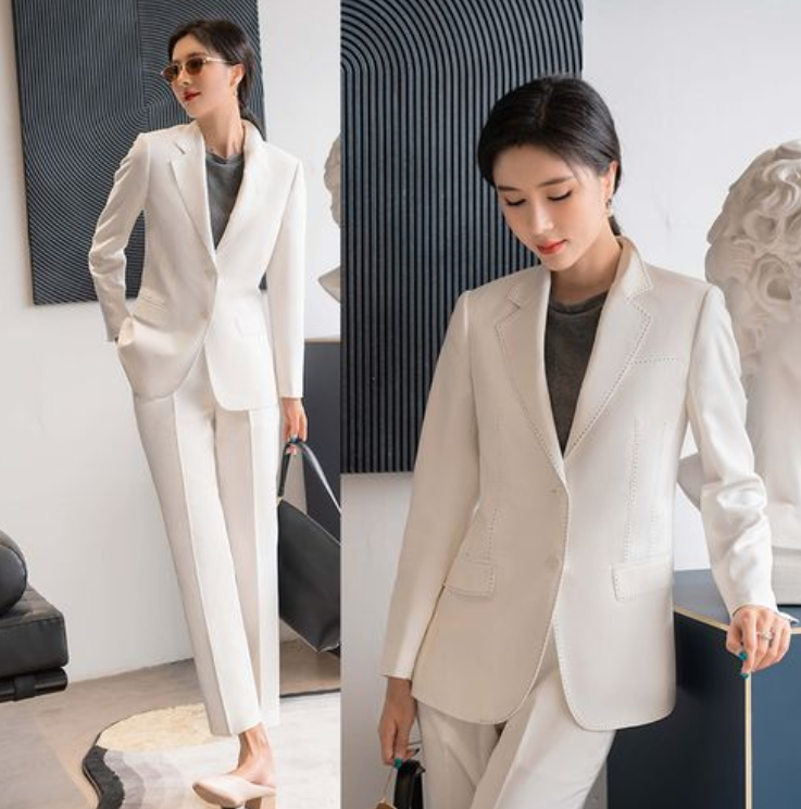 白色女士小西裝套裝，職業女士西裝氣質高雅,果斷干練